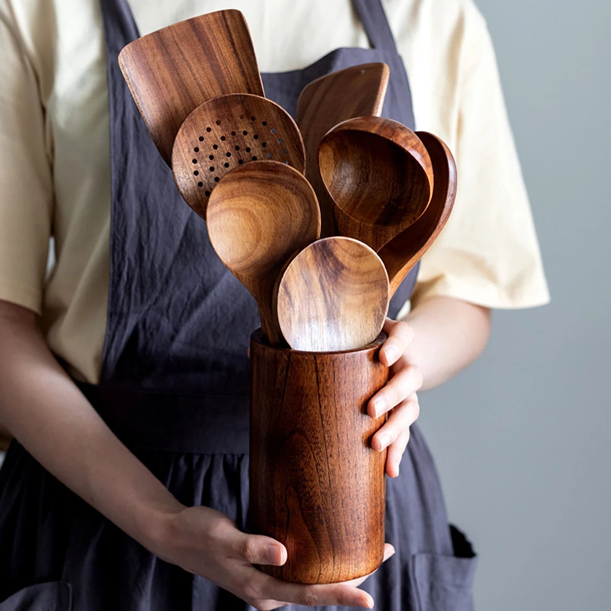 Wood Kitchen Utensil Set Spatula Spoon Fork Stirring Tools