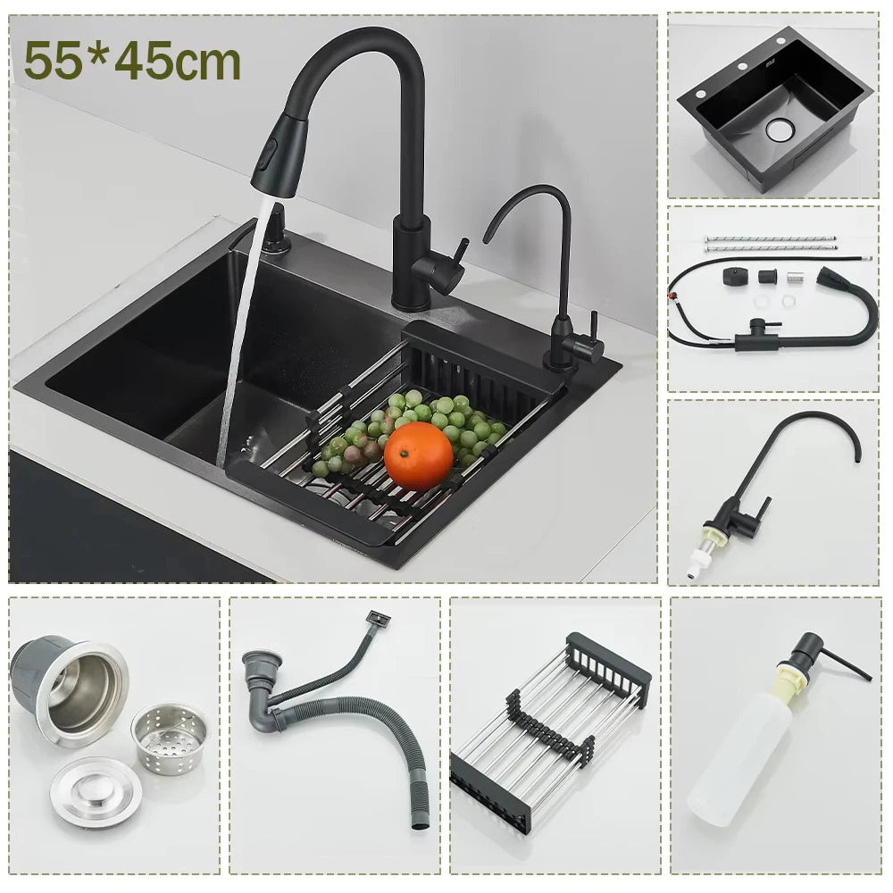 Stainless Steel Undermount Kitchen Sink With Integrated Faucet Drain Basket