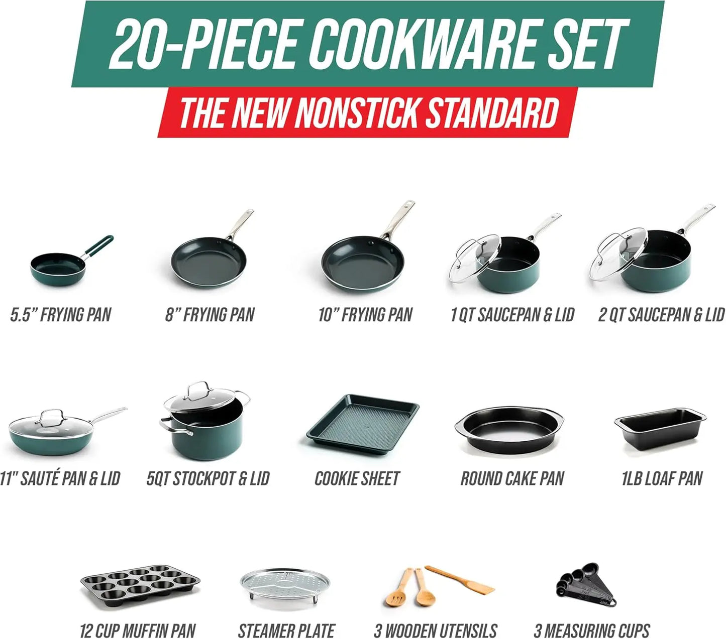 Diamond Infused Ceramic Nonstick Cookware And Bakeware Set PFAS Free