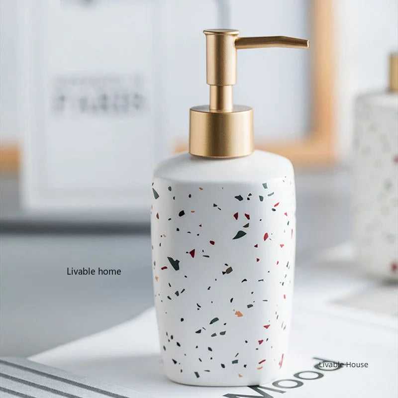 Ceramic Terrazzo Pattern Soap Dispenser For Bathroom Counter Use
