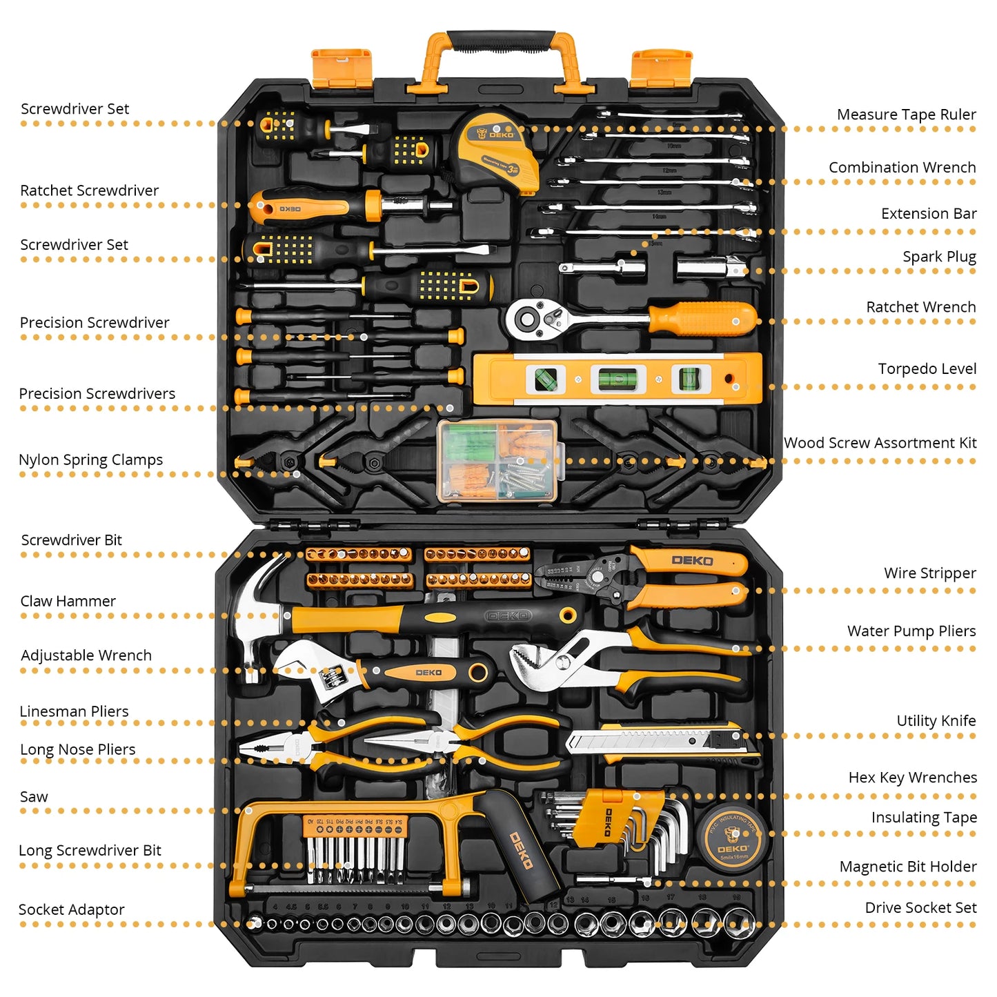 DEKOPRO 228 Piece Socket Wrench Tool Set With Plastic Box