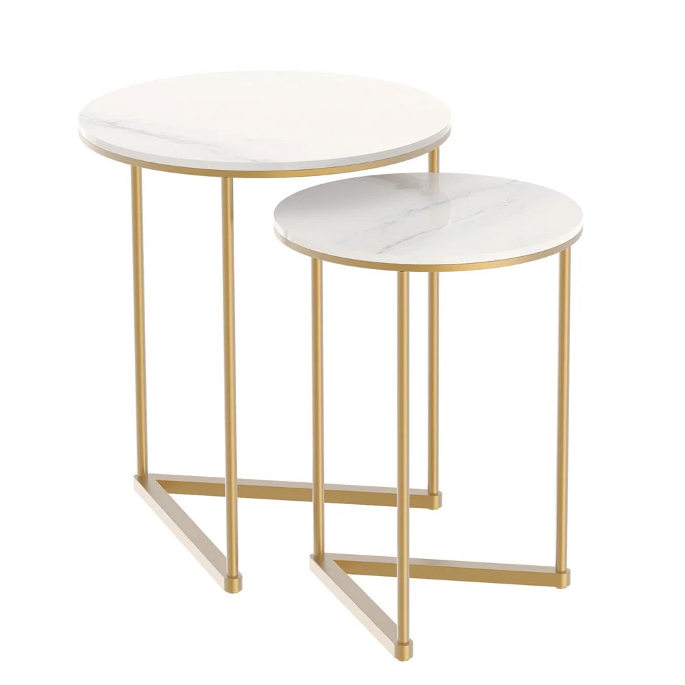 Wisfor Modern Round Marble Base Nesting End Tables Set 2