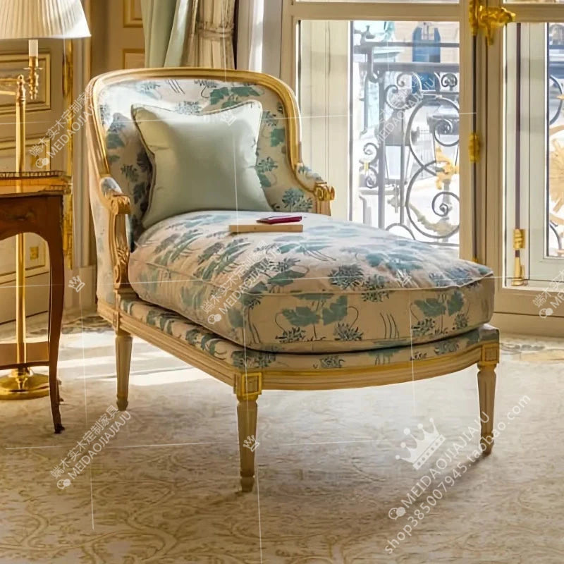 French light luxury solid wood living room concubine chair fabric carved villa club bedroom, sofa