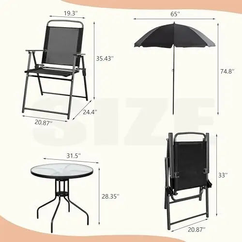 6 Piece Folding Patio Dining Set With Chairs And Umbrella