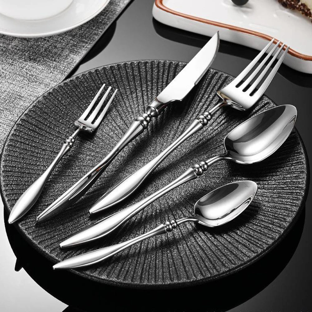 YIJIANDNEW 5Pcs Stainless Steel Cutlery Set 304 Dinnerware Dishwasher Safe