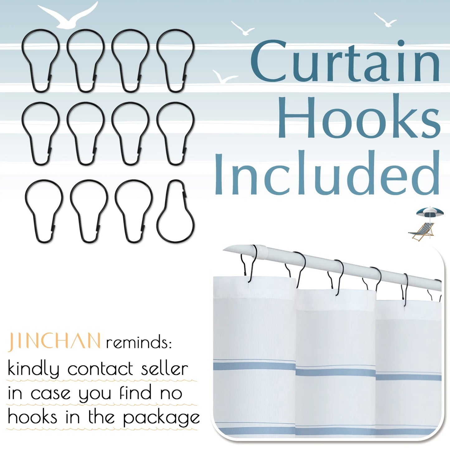 Waterproof Shower Curtain 70x72 Inch, Modern Striped Fabric Bath Curtains with Hooks for Bathroom, Machine Washable
