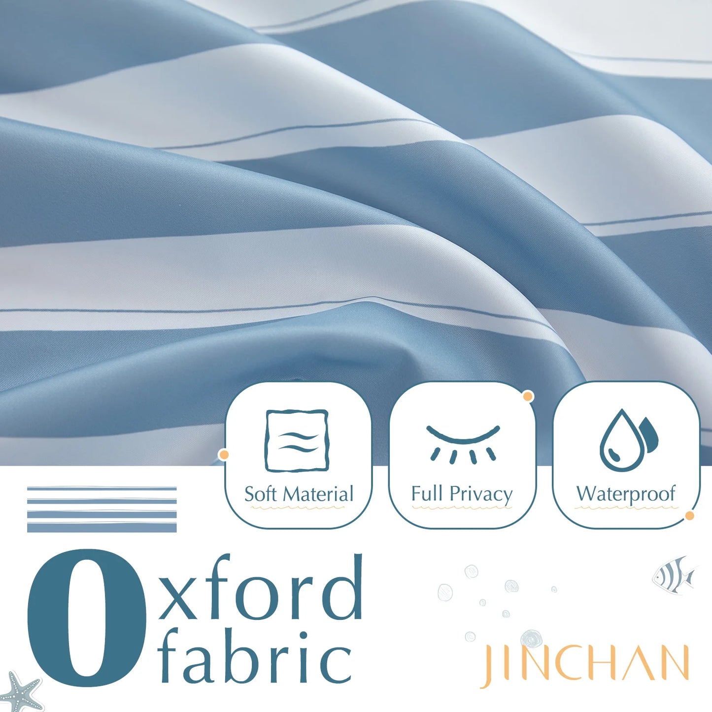 Waterproof Shower Curtain 70x72 Inch, Modern Striped Fabric Bath Curtains with Hooks for Bathroom, Machine Washable