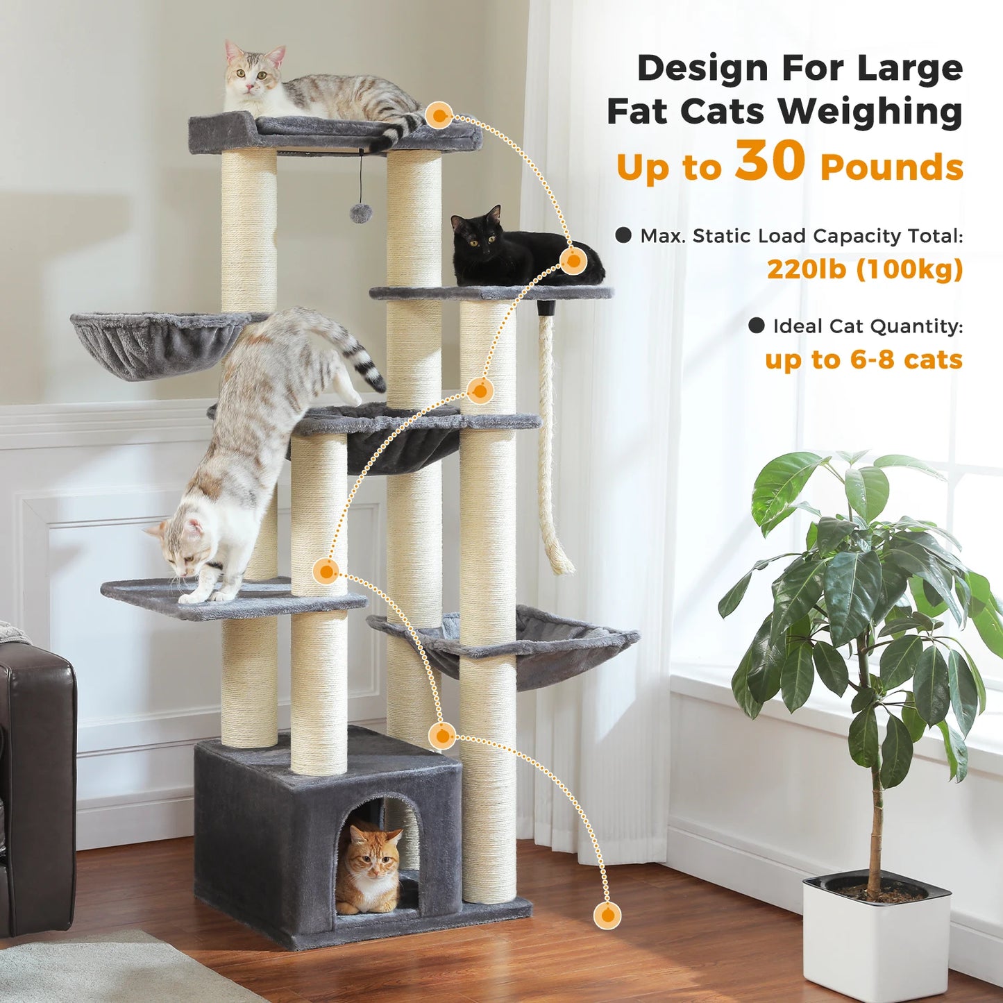 PEQULTI CN Multi Level Cat Tree With Scratching Posts And Cozy Condo