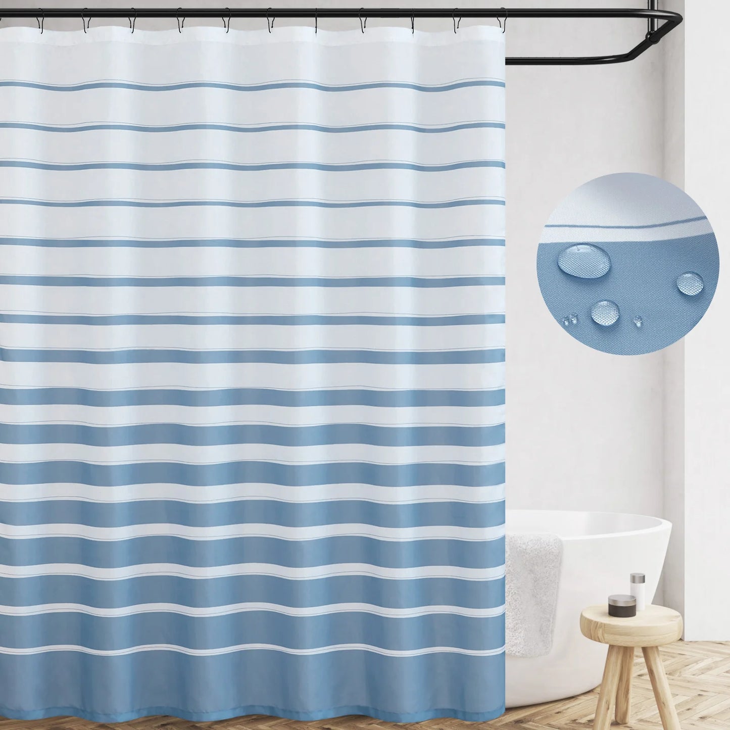 Waterproof Shower Curtain 70x72 Inch, Modern Striped Fabric Bath Curtains with Hooks for Bathroom, Machine Washable