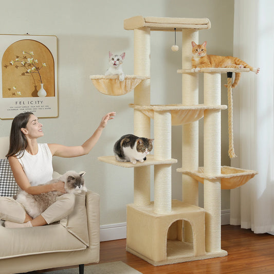 PEQULTI CN Multi Level Cat Tree With Scratching Posts And Cozy Condo