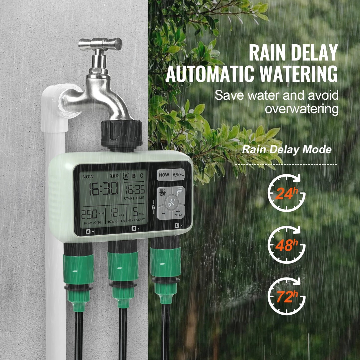 SucceBuy 3 Outlet Water Timer With LCD Display Rain Delay