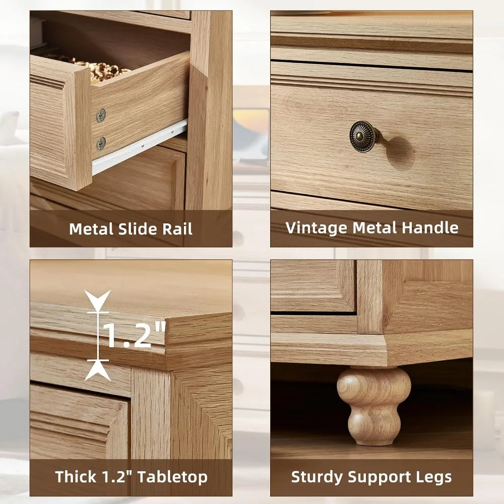 Farmhouse Wood Nightstands Set Of 2 With 3 Drawers Metal Handles