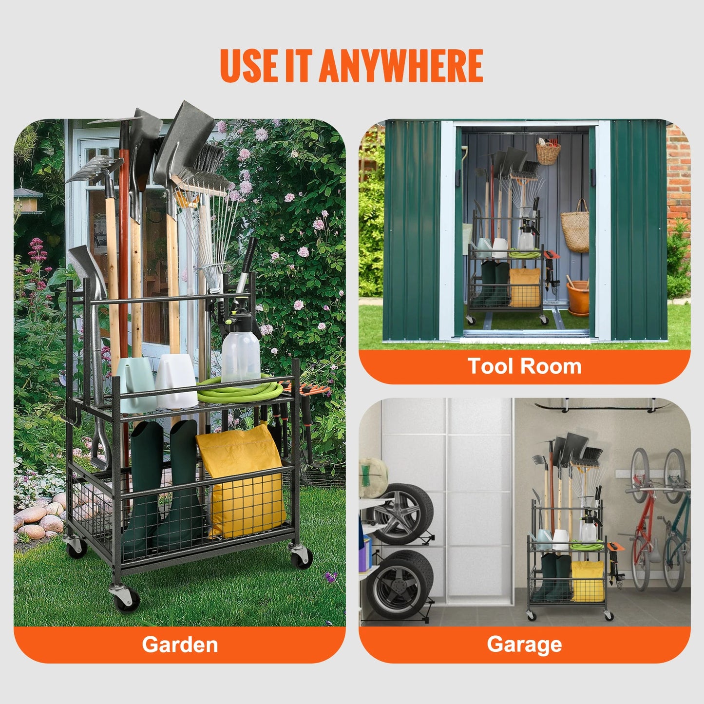 SucceBuy 16 Slot Garden Tool Organizer Tower Rack With Hooks