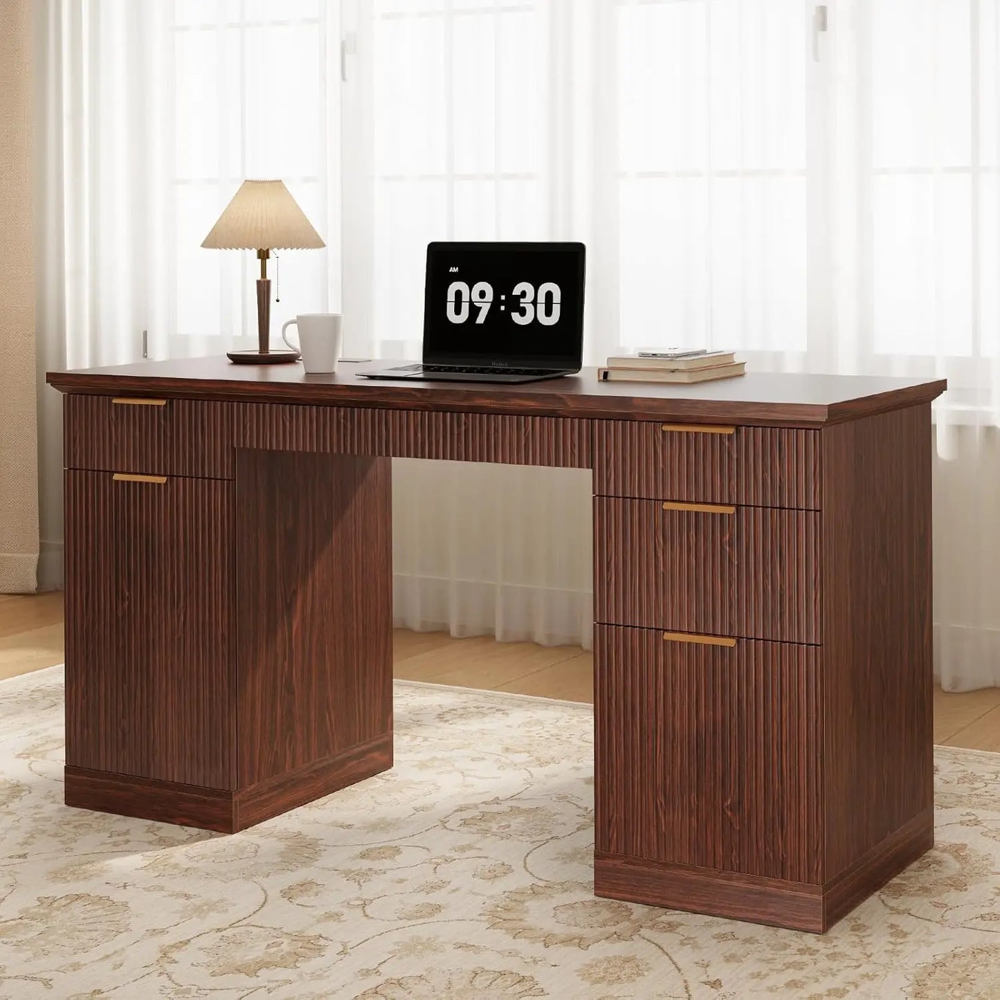Executive Desk With USB Outlet And File Drawer Oak