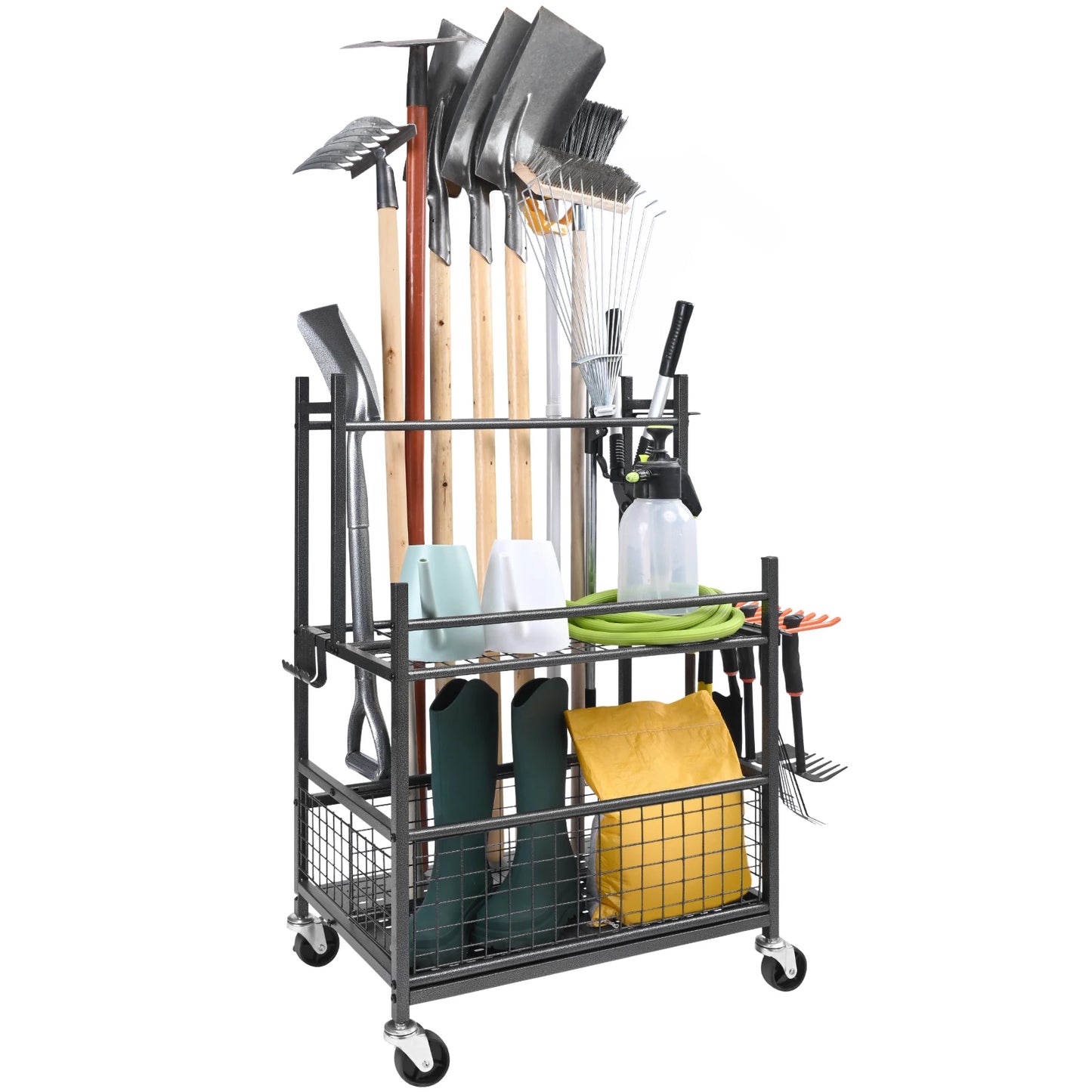 SucceBuy 16 Slot Garden Tool Organizer Tower Rack With Hooks