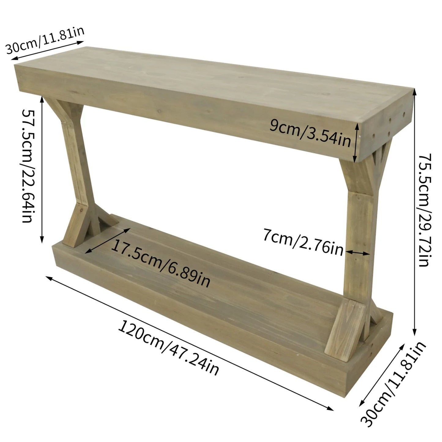Sofa Console Table With Storage Shelf For Entryway Farmhouse Wood