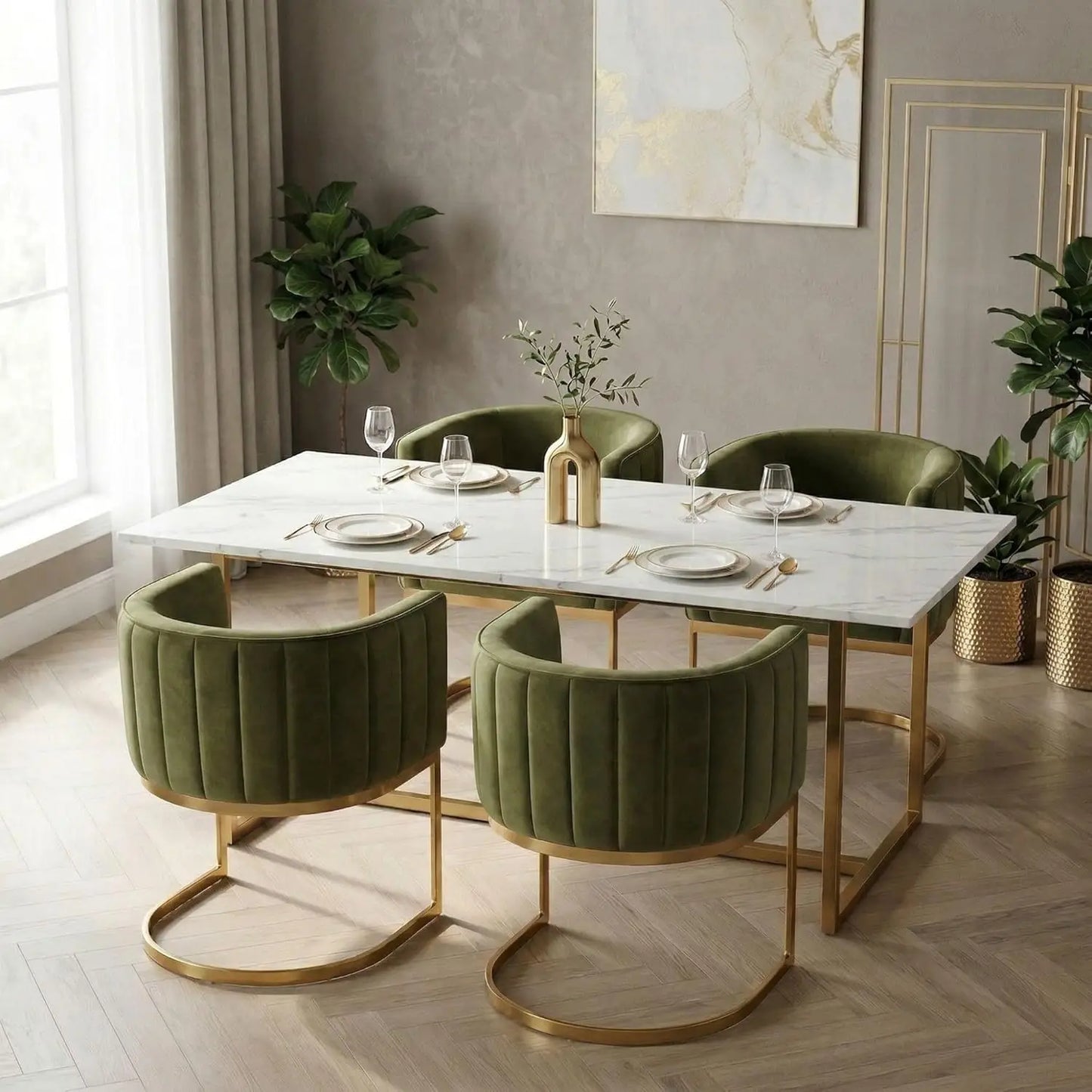 Velvet Upholstered Barrel Dining Chairs With Metal Legs Set Four