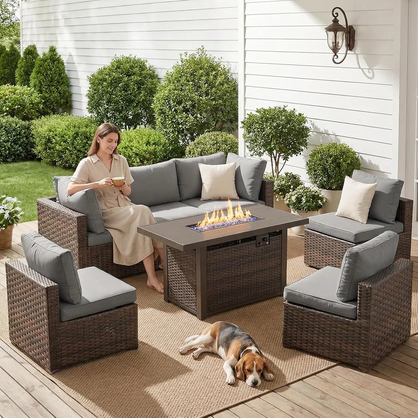XIAOLANG Outdoor Patio Furniture Set Sectional Sofa With Firepit Table