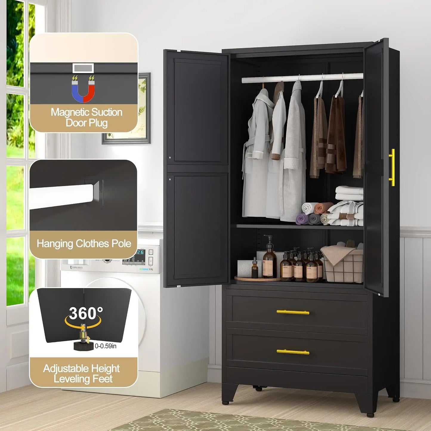 Steel Armoire Wardrobe Closet Metal Storage Cabinet With Two Doors