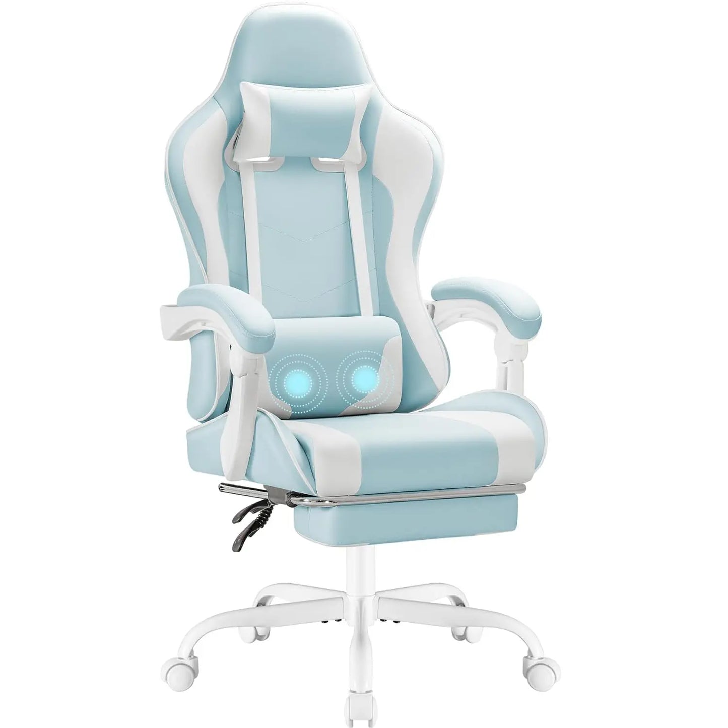 Gaming Chair With Footrest Height Adjustable And Massage Lumbar Support