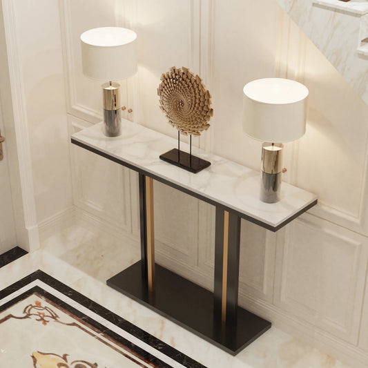 Marble Texture Console Table Narrow Hallway Sofa Table Display Stand
