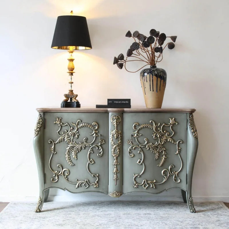 Dustproof Luxury Kitchen Cabinet Classic Green French Narrow Kitchen Cabinet Vintage Wooden Szafka Kuchenna Furniture Home