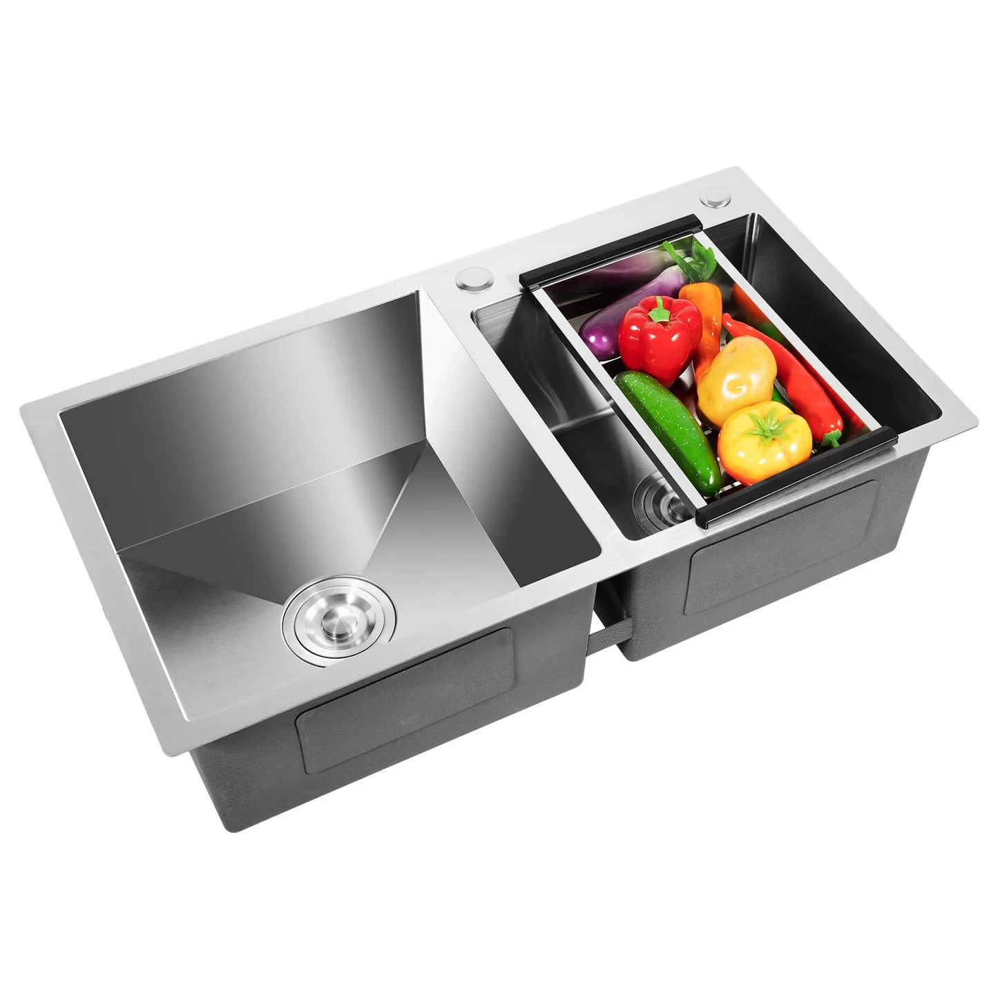 Stainless Steel Double Bowl Drop-in Kitchen Sink Noise Reduction