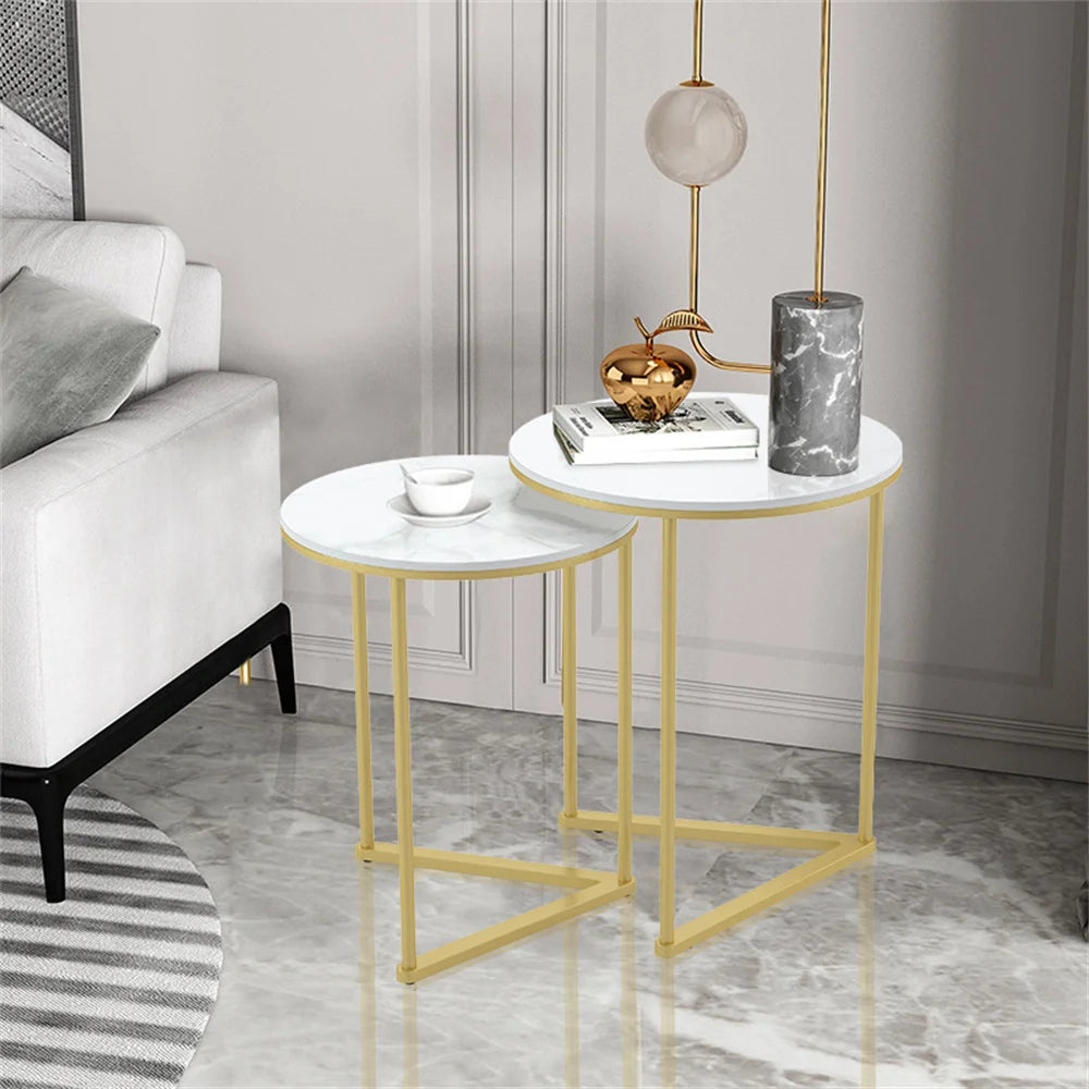 Wisfor Modern Round Marble Base Nesting End Tables Set 2