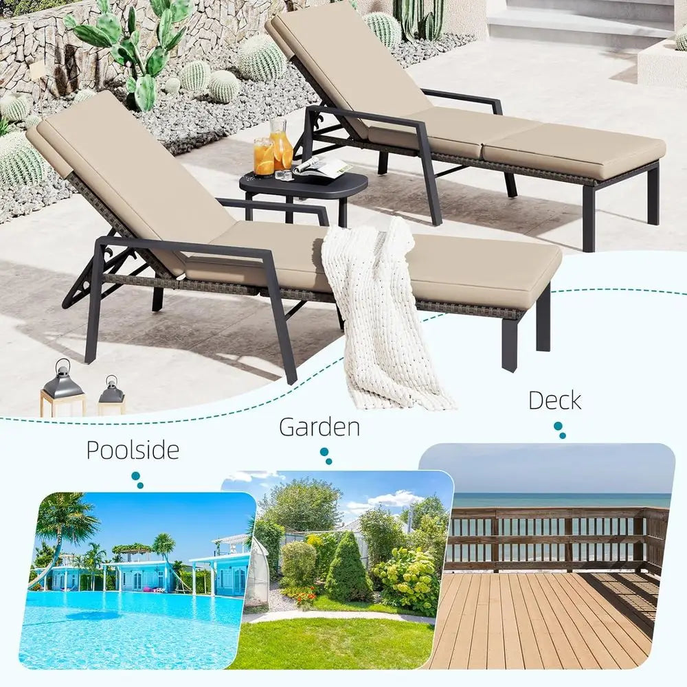 Outdoor Rattan Lounge Chairs With Wheels Set For Patio And Garden