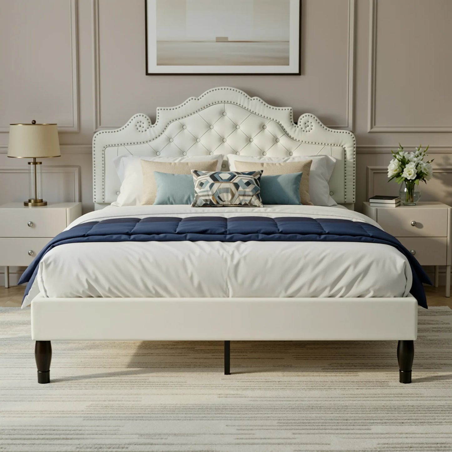 HOOMIC Velvet Platform Bed Frame With Adjustable Tiara Headboard Tufted