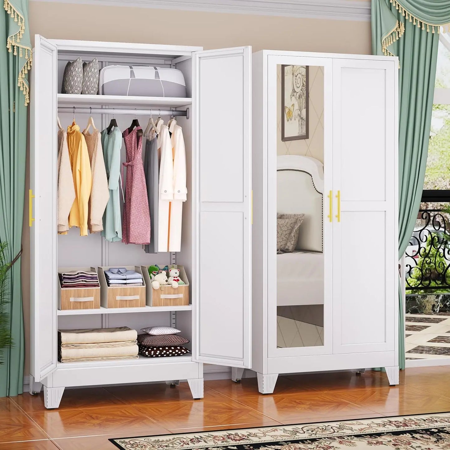 Steel Armoire Wardrobe Closet Metal Storage Cabinet With Two Doors