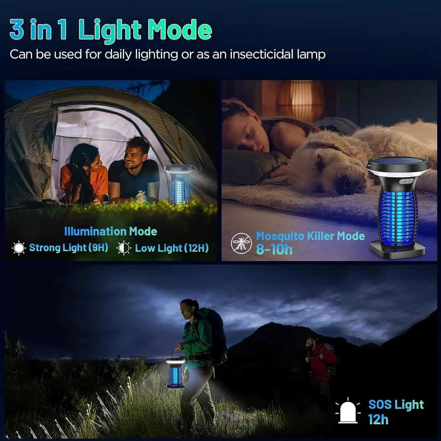 Solar Bug Zapper Outdoor Waterproof Mosquito Killer Portable And Rechargeable LED
