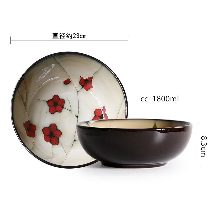 Japanese Ceramic Tableware Household Hand-painted Plum Blossom Ceramic Plate Rice Bowl Home Dinner Plates Kitchen Accessories