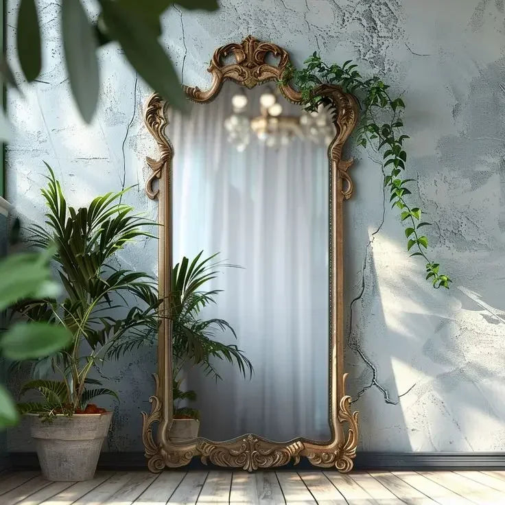 French Retro Floor Mirror Carved European Style Ornate Design