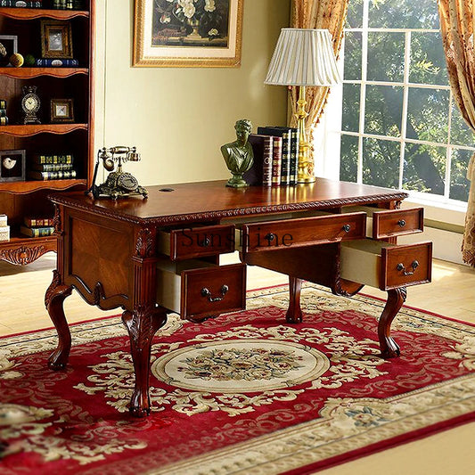 American solid wood desk home computer office rack combination writing desk chair