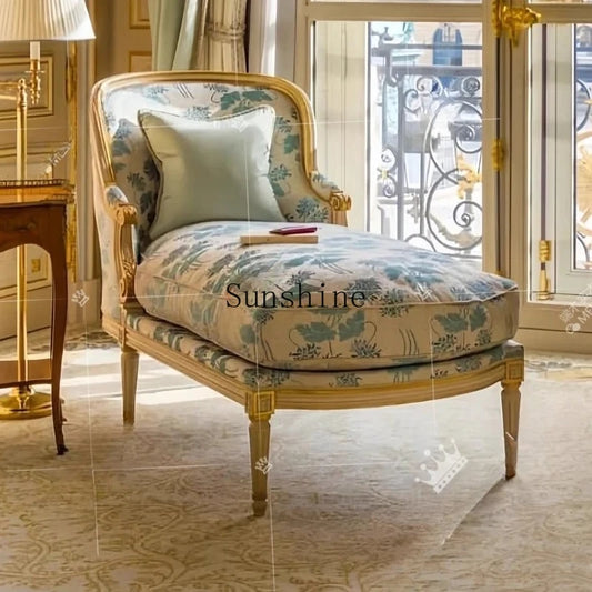 French light luxury solid wood living room concubine chair fabric carved villa club bedroom, sofa