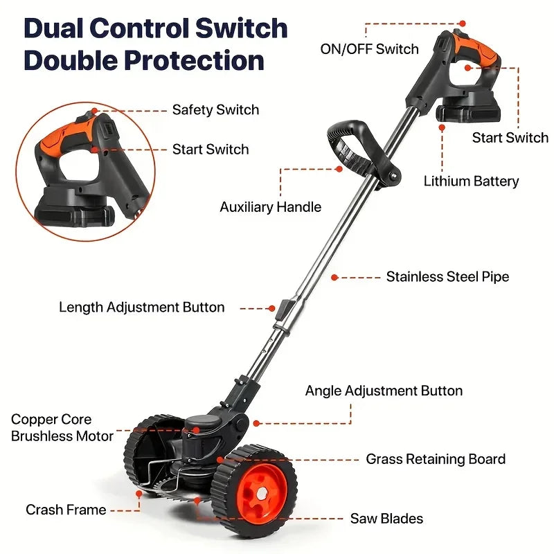 Wireless Portable Weed Trimmer Edger For Lawn With Dual Batteries