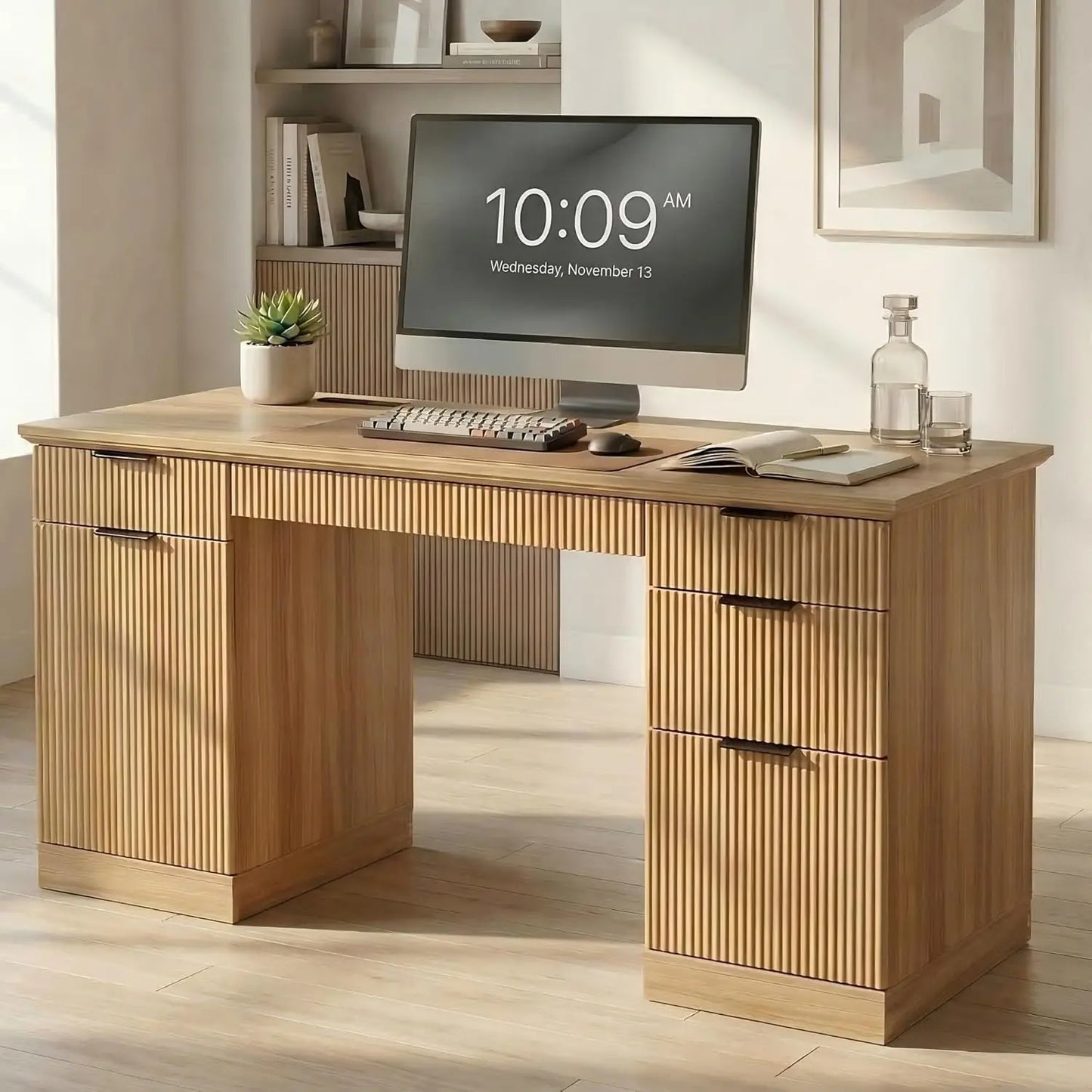 Executive Desk With USB Outlet And File Drawer Oak