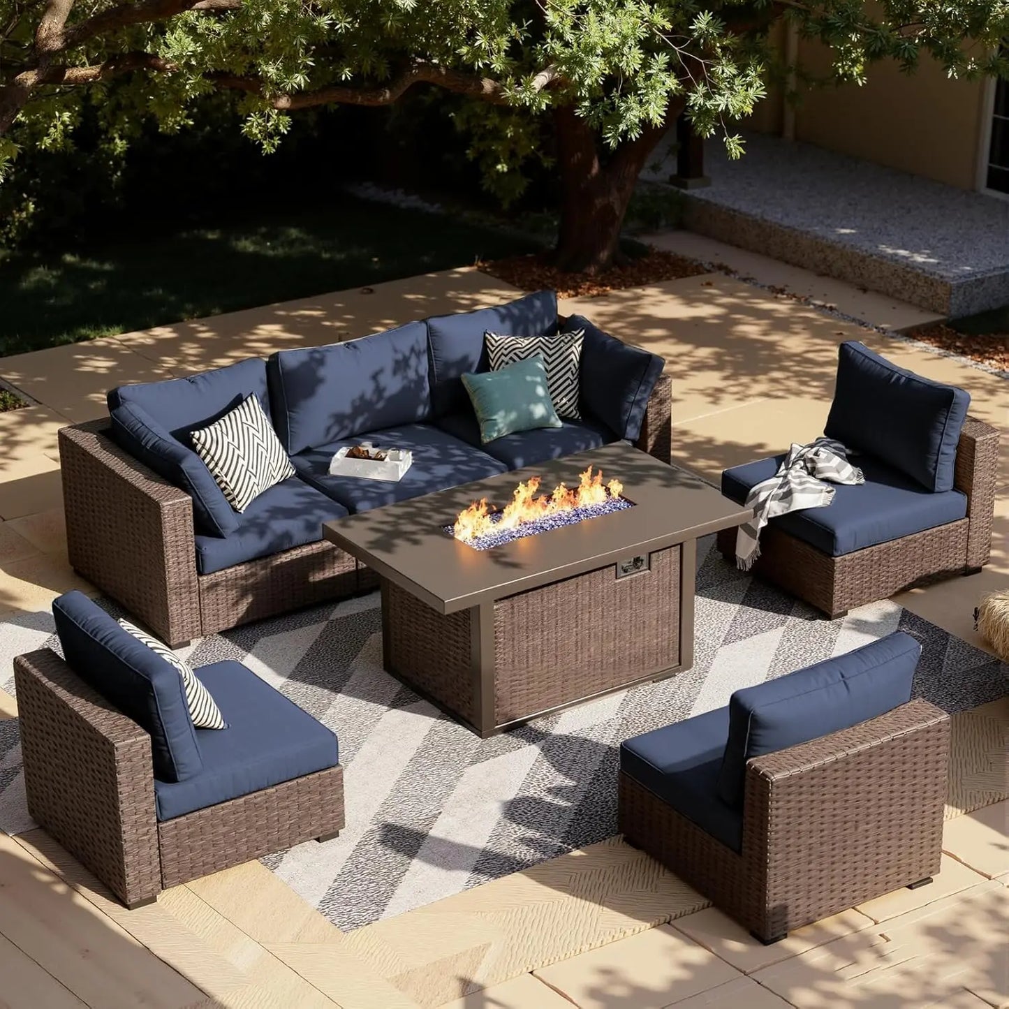 XIAOLANG Outdoor Patio Furniture Set Sectional Sofa With Firepit Table