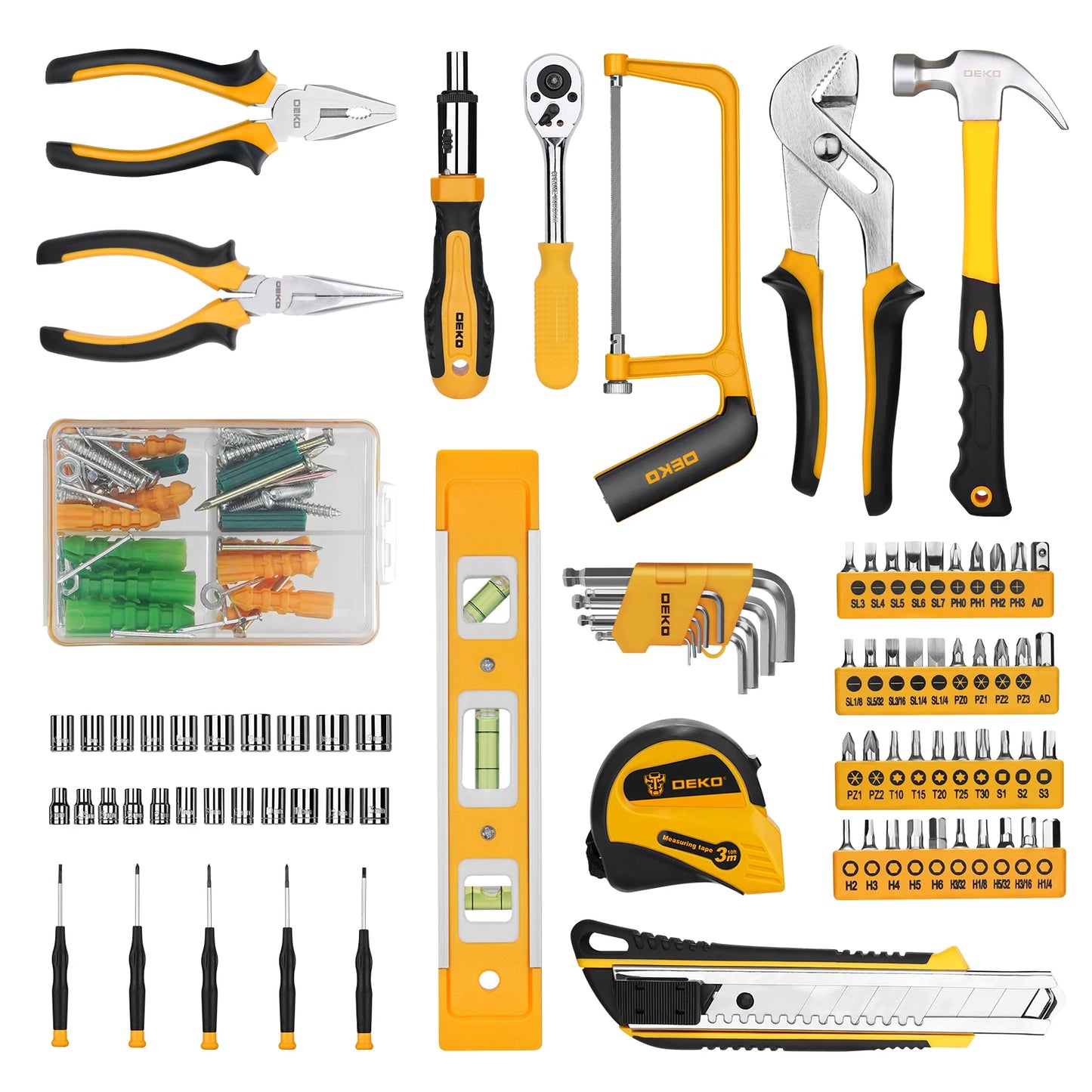DEKOPRO 228 Piece Socket Wrench Tool Set With Plastic Box