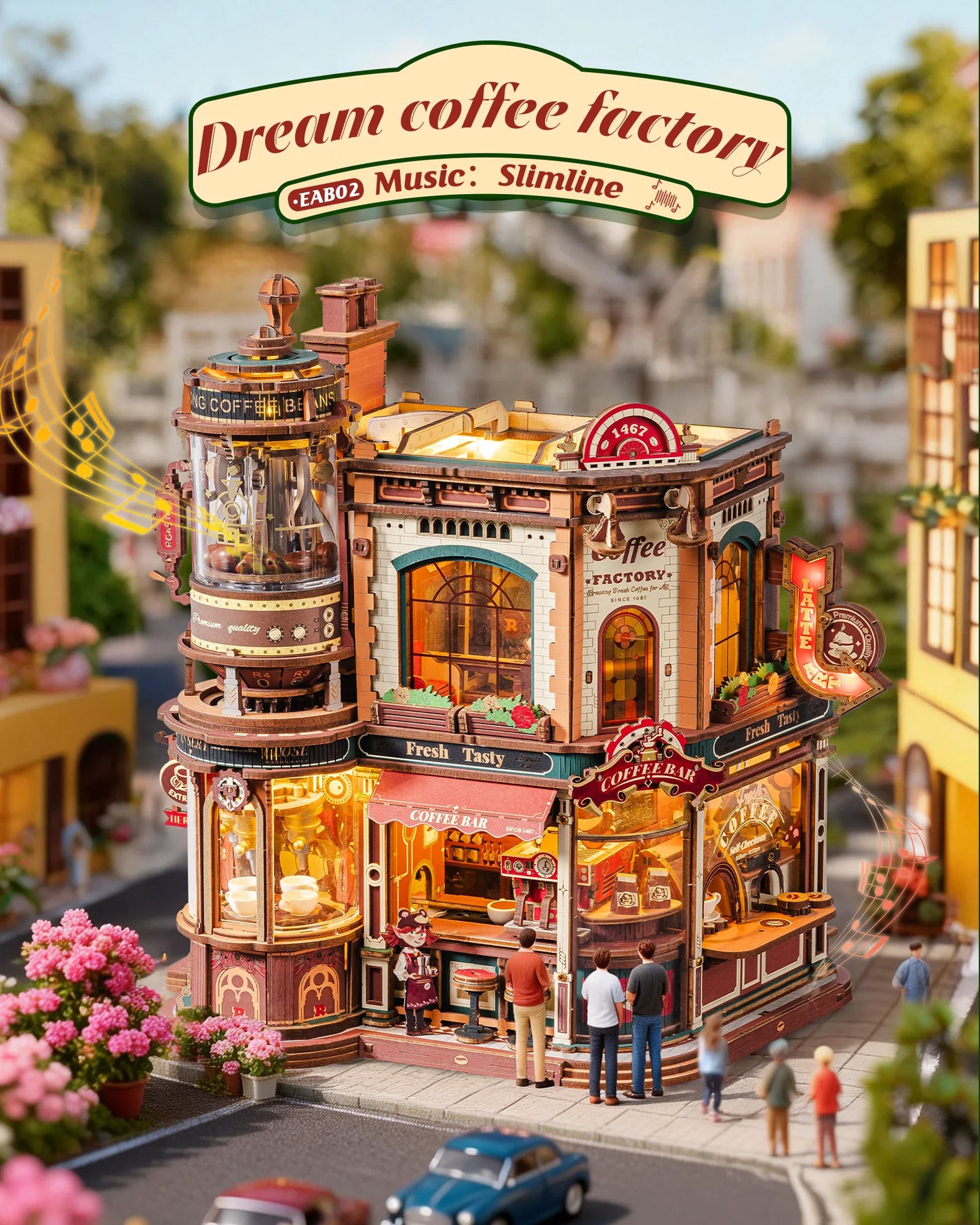 ROKR Dream Coffee Factory 3D Puzzle Music Box LED Kit