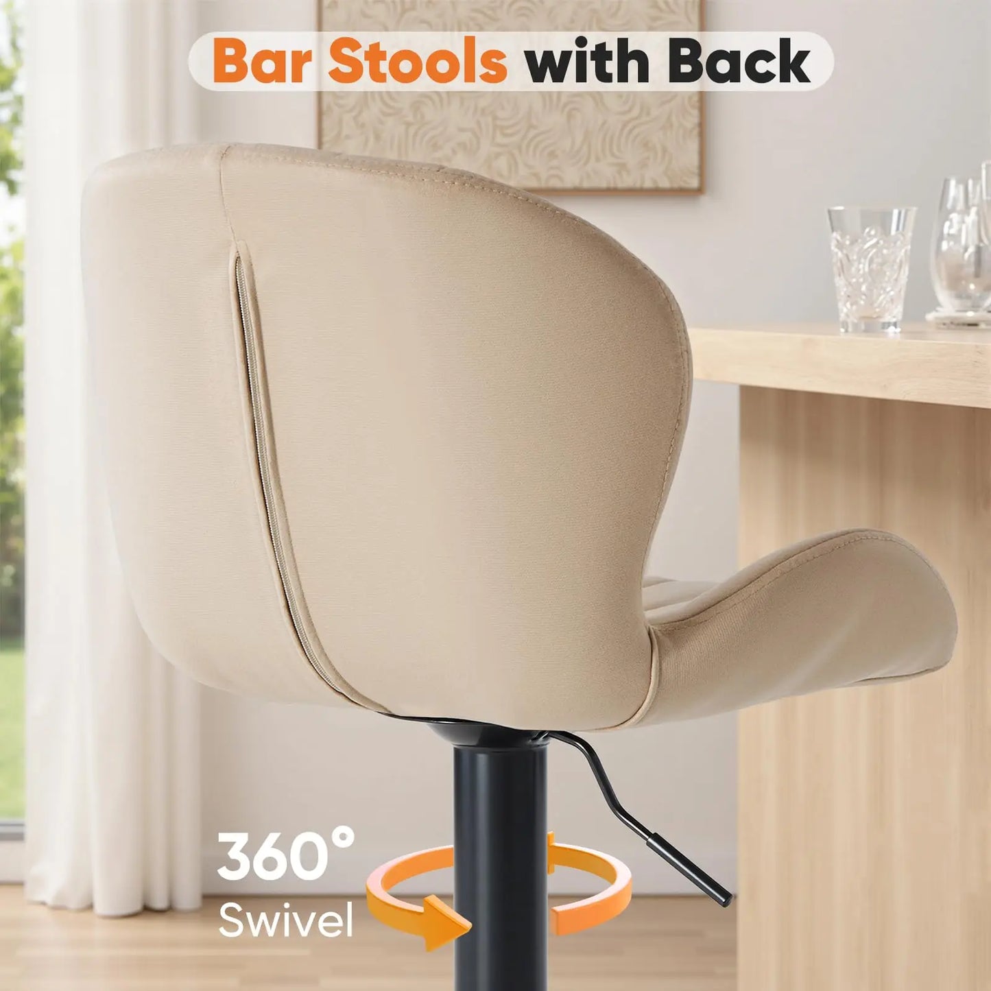 JHK Ergonomic Modern Kitchen Chairs Set of 2 Fabric Upholstered