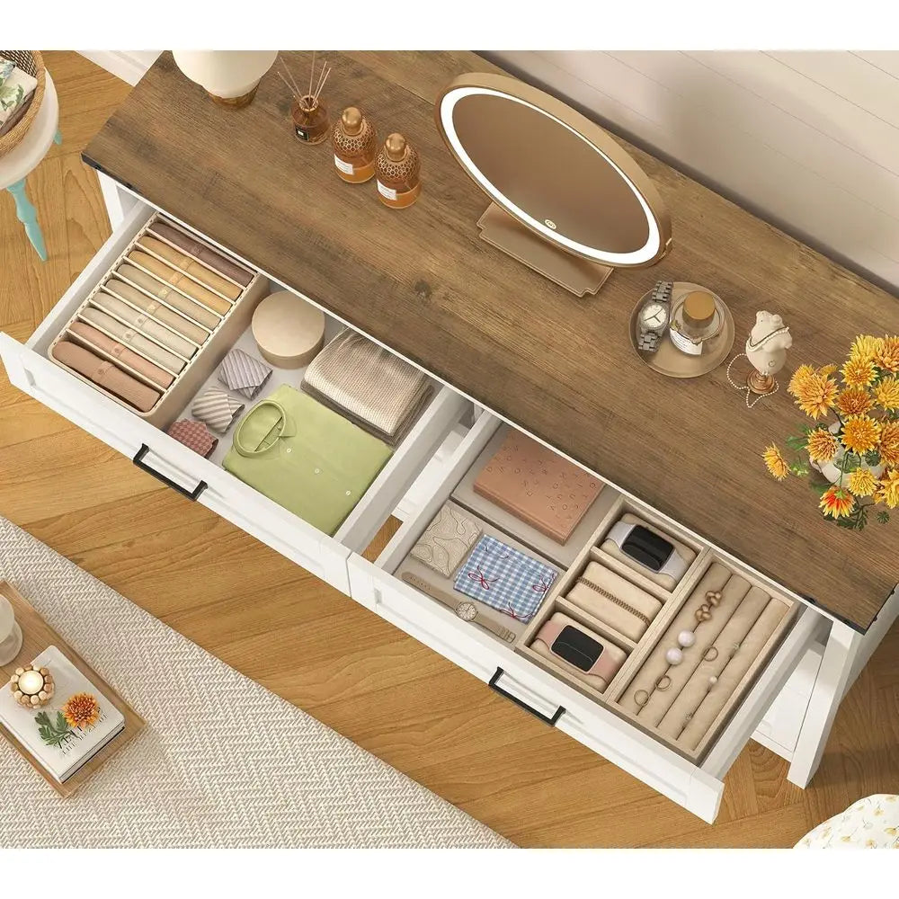 Wooden Six Drawer Dresser With Metal Handles For Bedroom Or Entryway