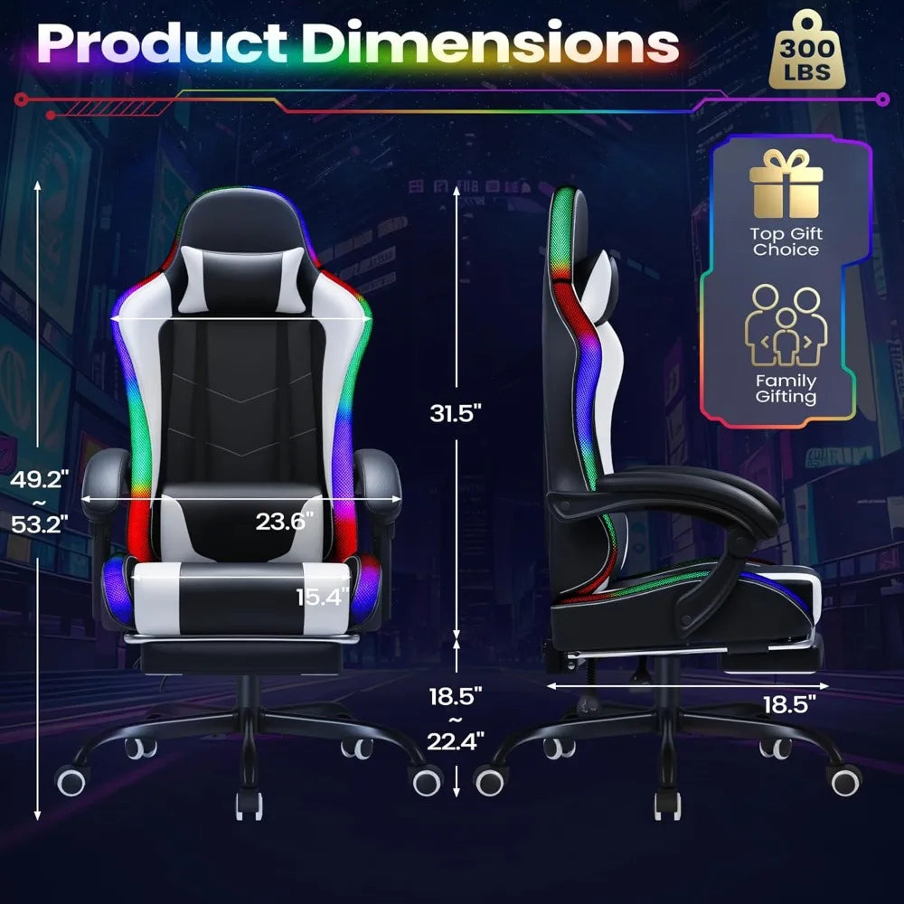 Gaming Chair With Footrest Height Adjustable And Massage Lumbar Support