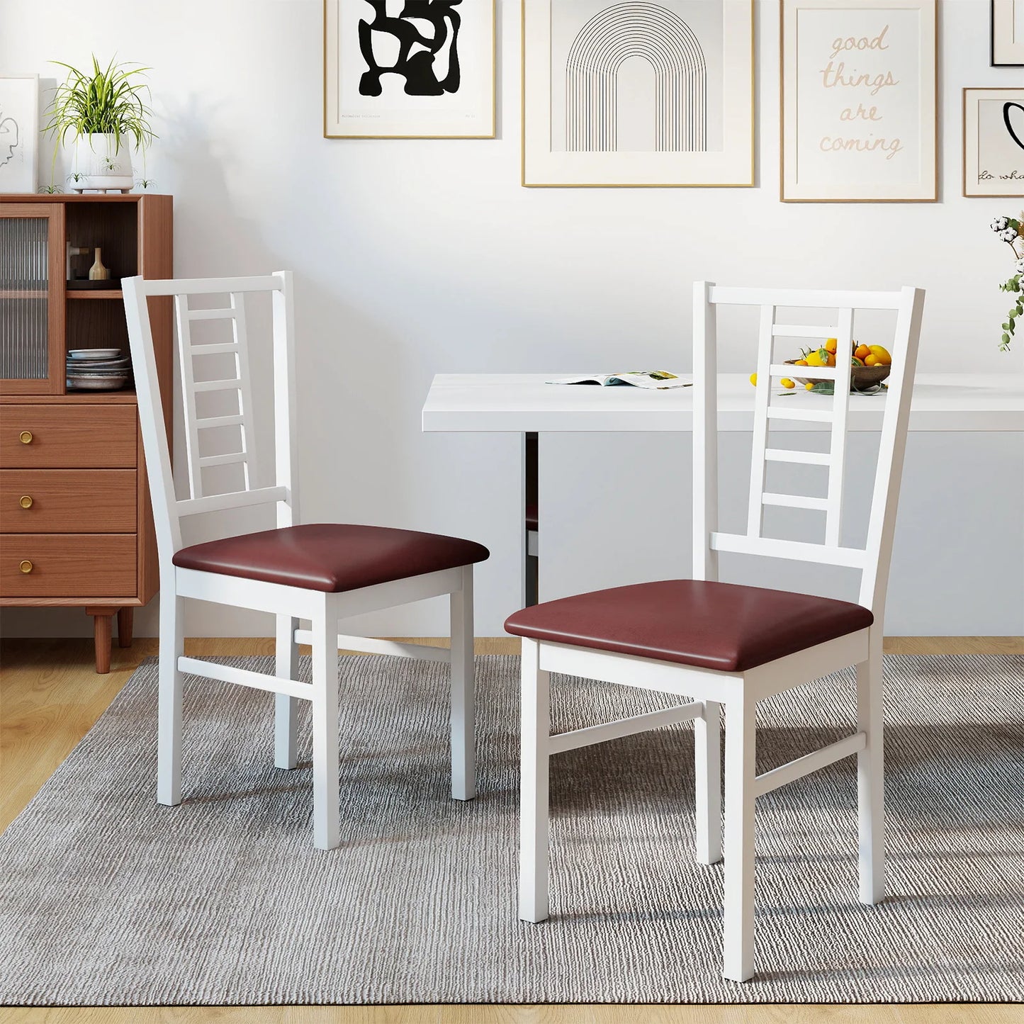 HOMASIS Wood Dining Chairs Set of 2 Slatted Backrests