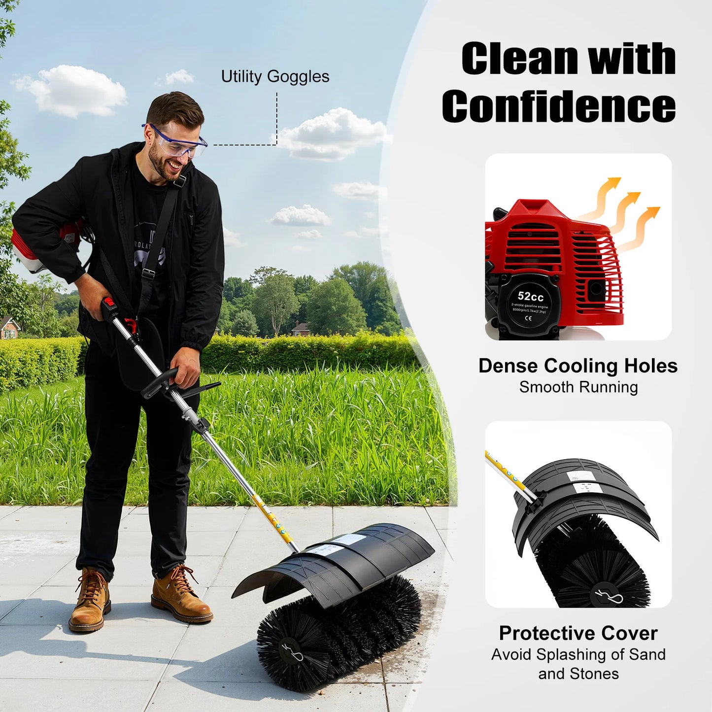 Gas Powered Walk Behind Sweeper 2.3HP For Driveways And Lawns