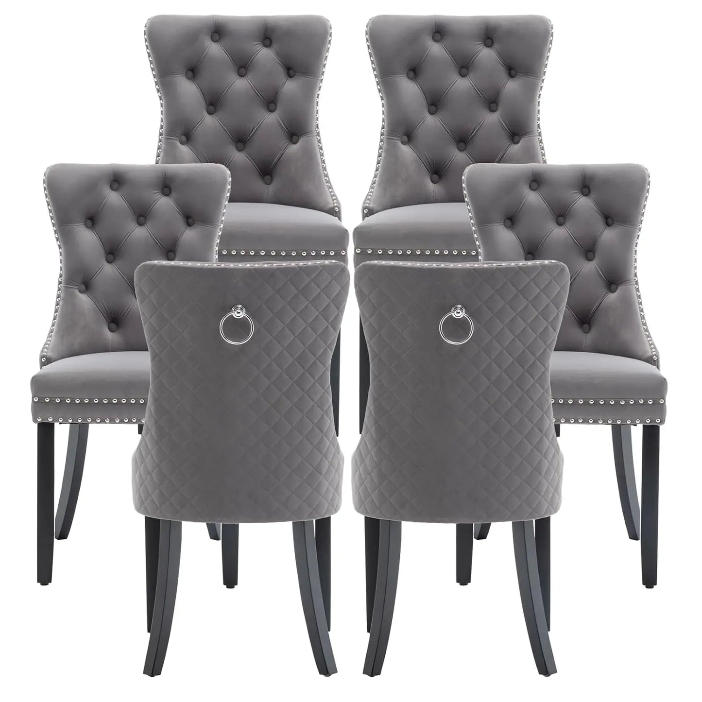 Synthetic Leather Dining Chairs Set Of 6 With Nailhead Trim Upholstered
