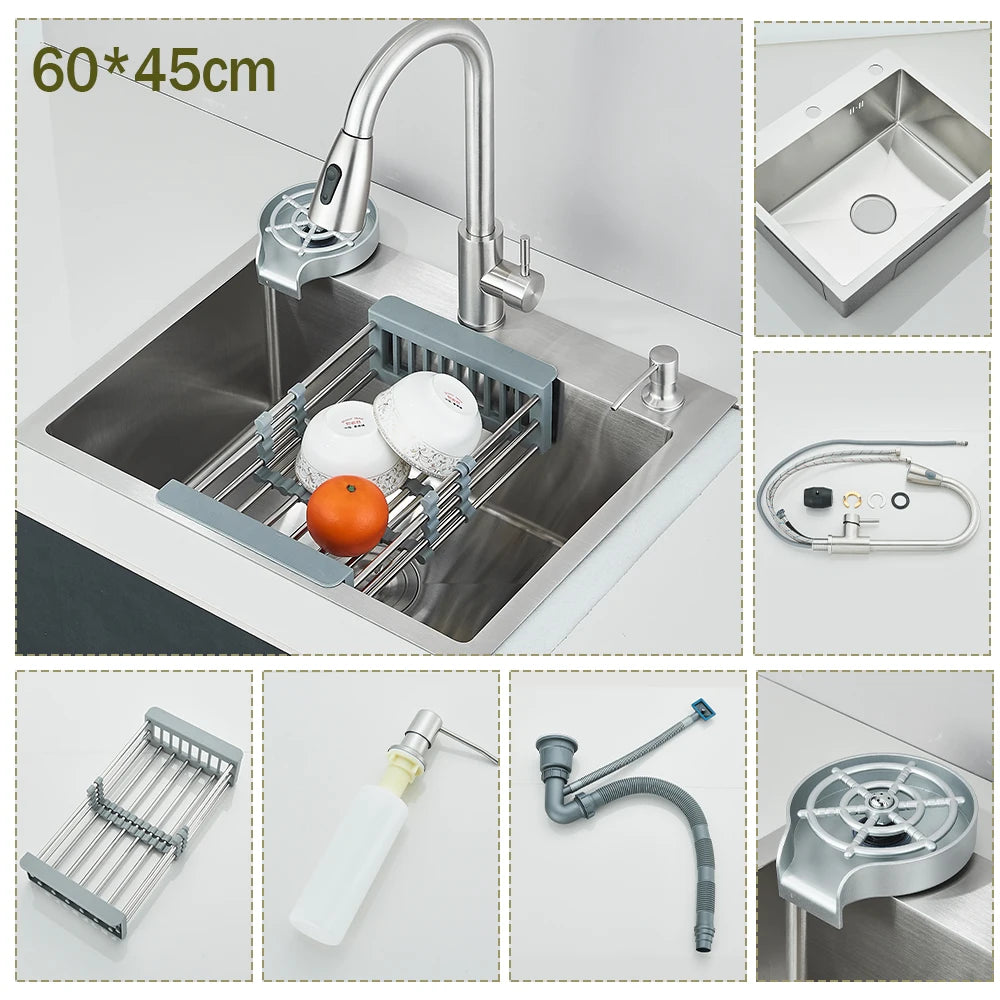 Stainless Steel Undermount Kitchen Sink With Integrated Faucet Drain Basket