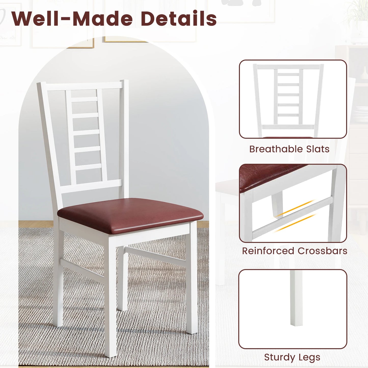 HOMASIS Wood Dining Chairs Set of 2 Slatted Backrests