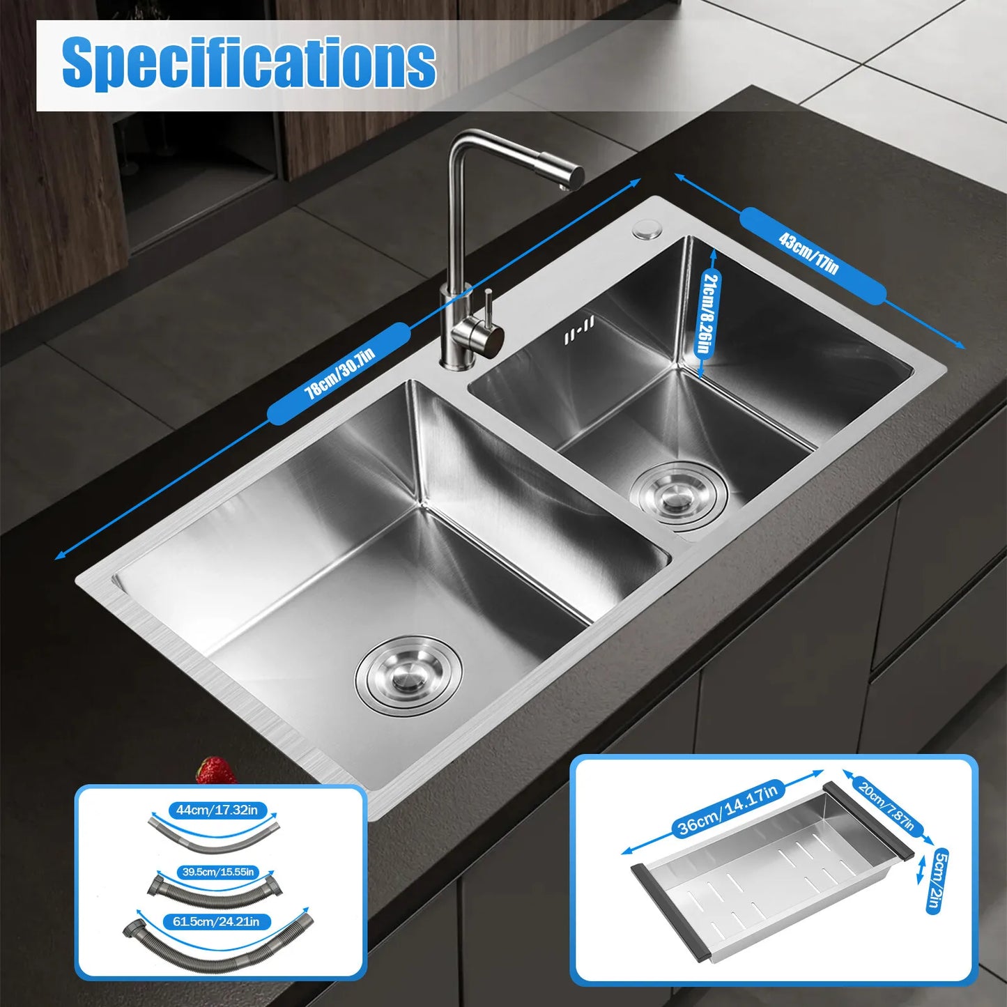 Stainless Steel Double Bowl Drop-in Kitchen Sink Noise Reduction